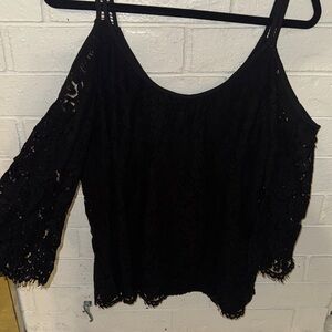 White House Black Market Black Lace Cold-Shoulder Blouse
